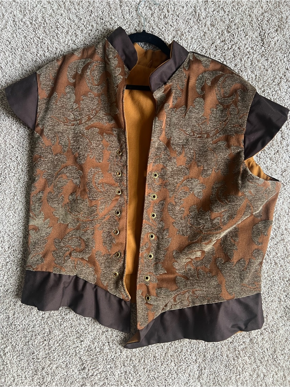 Brown and Mustard Textured Button-Front Vest